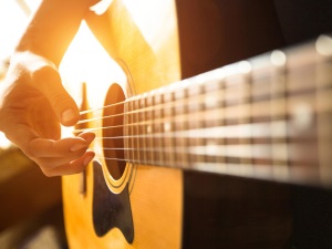 На звичайній акустичній гітарі з металевими струнами, підставка це дерев'яний (зазвичай з тканини чорного дерева або палісандра) елемент, за який кріпляться струни
